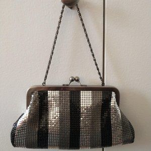 Ann Taylor Loft Black, Silver, Gray Metal Mesh Clutch Evening Handbag Purse